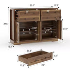 Grand buffet de salle à manger avec rangement, 4 tiroirs et 4 portes, meuble de rangement de cuisine avec étagère réglable, bar à café en bois pour couloir