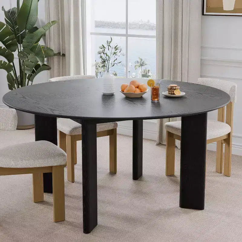 Table à manger ronde moderne pour 6-8 personnes, plateau en bois dense et base stable, pour cuisine et salle à manger, noir