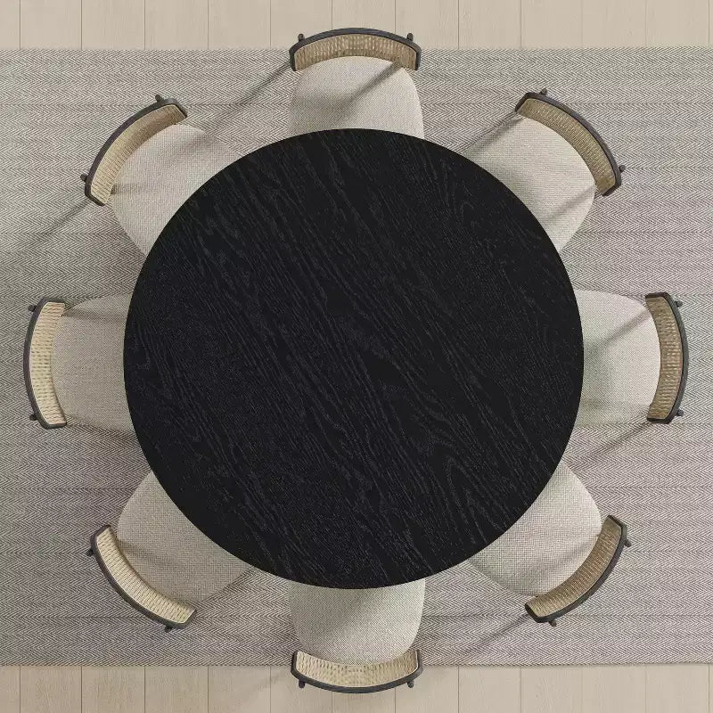 Table à manger ronde moderne pour 6-8 personnes, plateau en bois dense et base stable, pour cuisine et salle à manger, noir