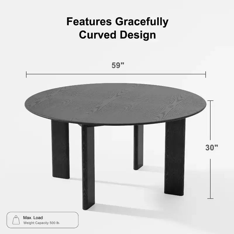 Table à manger ronde moderne pour 6-8 personnes, plateau en bois dense et base stable, pour cuisine et salle à manger, noir