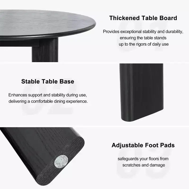 Table à manger ronde moderne pour 6-8 personnes, plateau en bois dense et base stable, pour cuisine et salle à manger, noir
