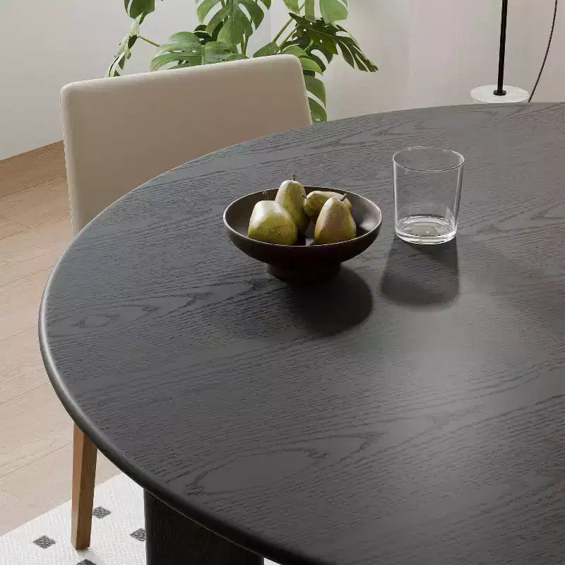 Table à manger ronde moderne pour 6-8 personnes, plateau en bois dense et base stable, pour cuisine et salle à manger, noir