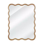 Miroir décoratif 40" rectangle ondulé avec cadre en bois massif, miroir mural moderne de style ferme pour chambre, salle de bain et salon, bois naturel