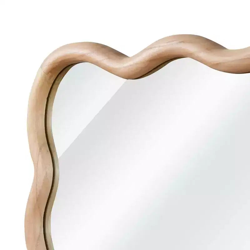 Miroir décoratif 40" rectangle ondulé avec cadre en bois massif, miroir mural moderne de style ferme pour chambre, salle de bain et salon, bois naturel