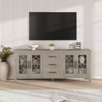 Meuble TV de ferme pour téléviseur, meuble de divertissement du milieu du siècle avec 3 tiroirs et 2 portes de rangement, table console TV média en bois pour salon