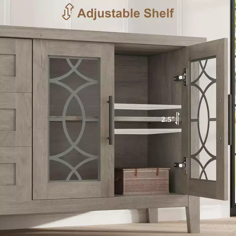 Meuble TV de ferme pour téléviseur, meuble de divertissement du milieu du siècle avec 3 tiroirs et 2 portes de rangement, table console TV média en bois pour salon