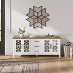 Meuble TV de ferme pour téléviseur, meuble de divertissement du milieu du siècle avec 3 tiroirs et 2 portes de rangement, table console TV média en bois pour salon