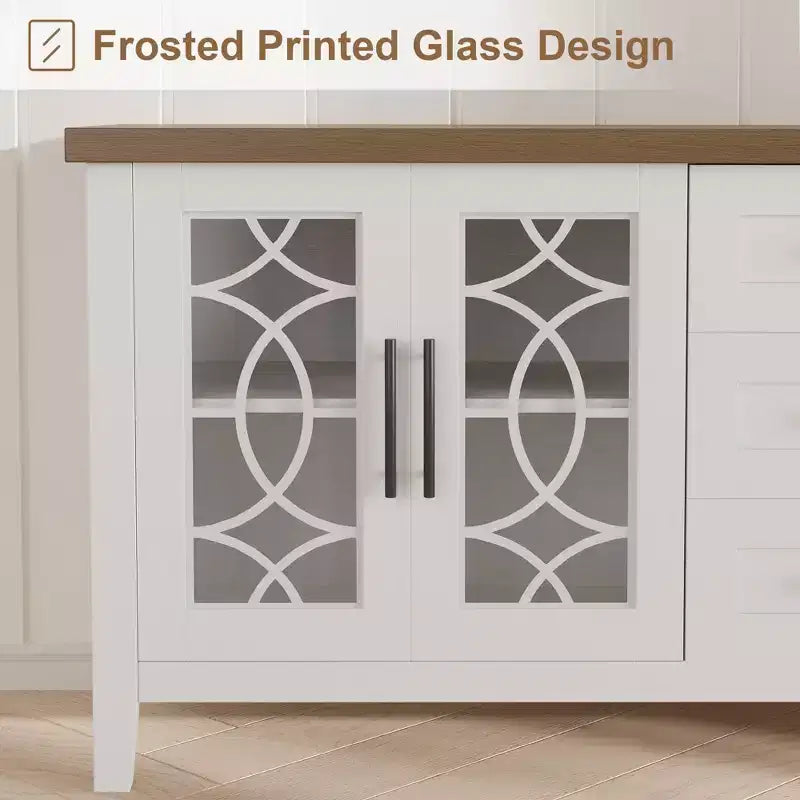 Meuble TV de ferme pour téléviseur, meuble de divertissement du milieu du siècle avec 3 tiroirs et 2 portes de rangement, table console TV média en bois pour salon