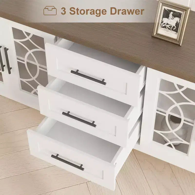 Meuble TV de ferme pour téléviseur, meuble de divertissement du milieu du siècle avec 3 tiroirs et 2 portes de rangement, table console TV média en bois pour salon