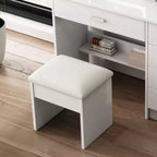 Coiffeuse moderne avec miroir et lumières, 1 chaise, 5 tiroirs et étagères ouvertes