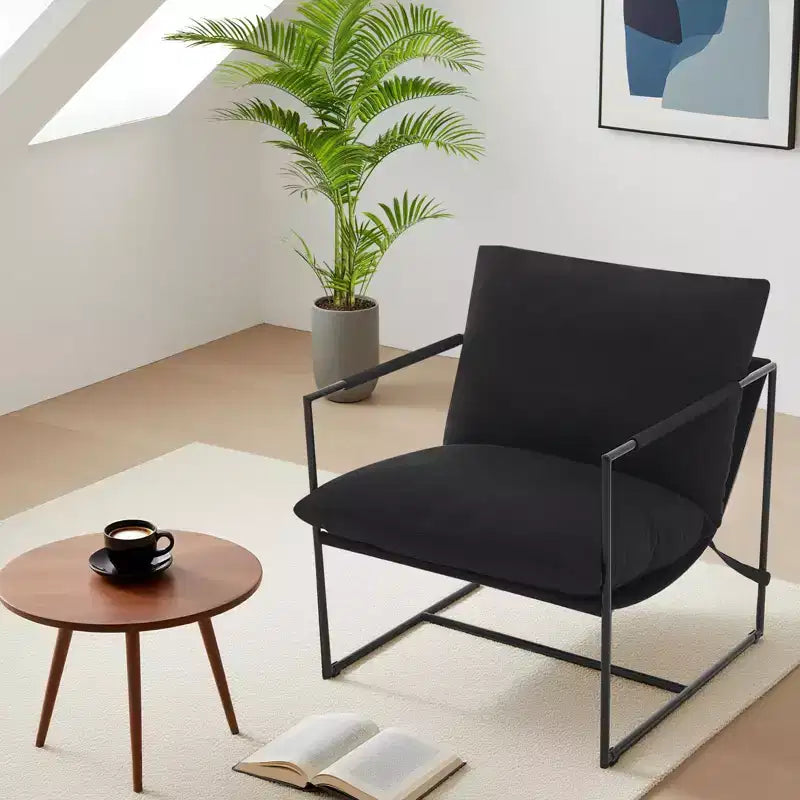 Fauteuil d'appoint Sling avec cadre en métal, fauteuil de salon moderne et confortable, fauteuil de lecture rembourré avec coussin en mousse déchiquetée, fauteuil surdimensionné et confortable