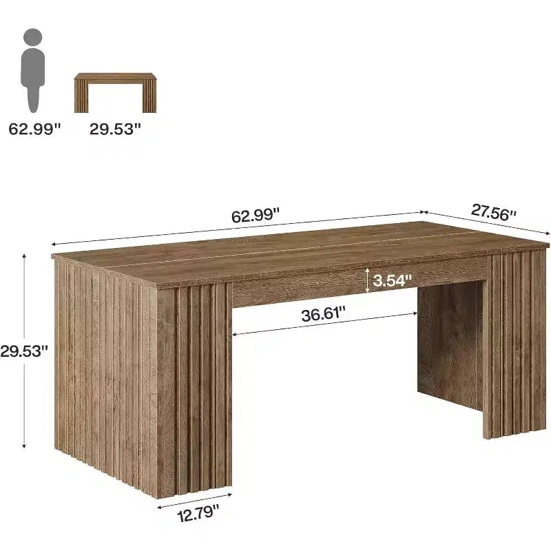 Grand bureau d'ordinateur moderne, poste de travail table d'étude pour bureau à domicile, marron