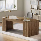 Grand bureau d'ordinateur moderne, poste de travail table d'étude pour bureau à domicile, marron
