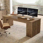 Grand bureau d'ordinateur moderne, poste de travail table d'étude pour bureau à domicile, marron