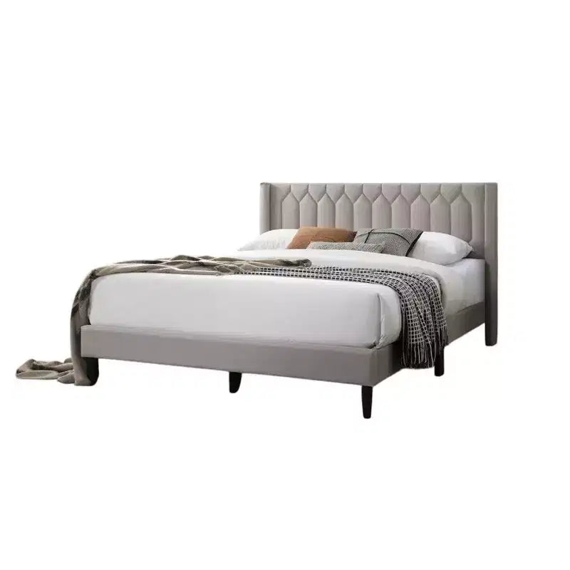 Lit Queen Size avec Revêtement en Toile de Jute Marron Clair Cousue Géométrique