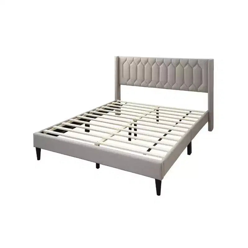 Lit Queen Size avec Revêtement en Toile de Jute Marron Clair Cousue Géométrique