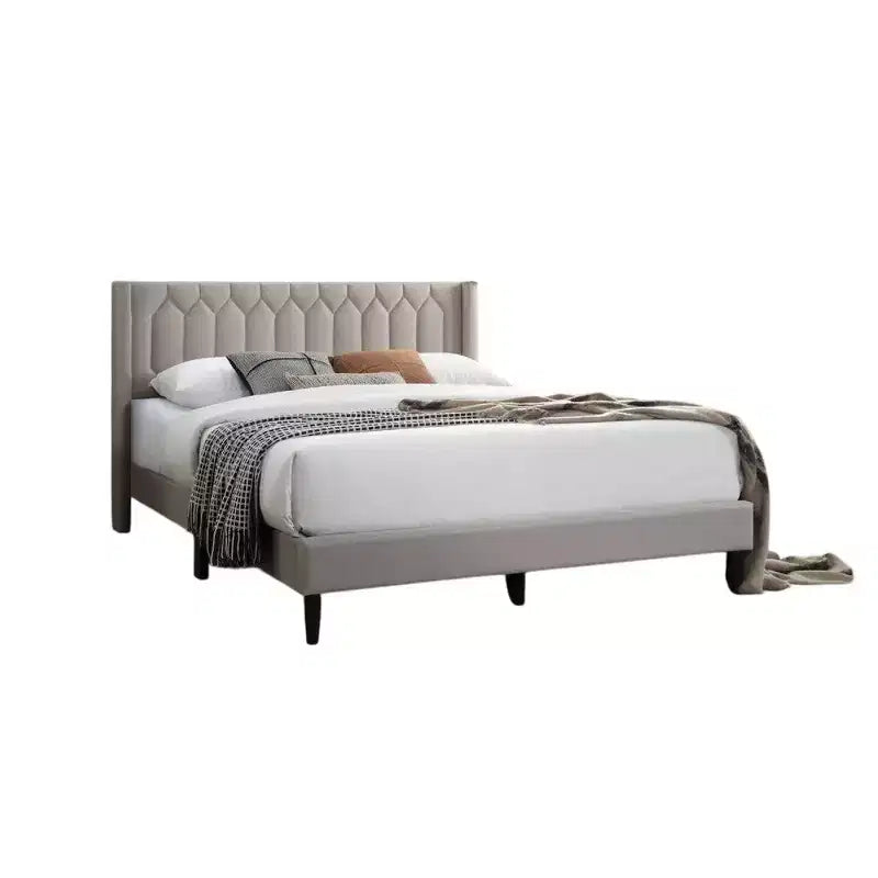 Lit Queen Size avec Revêtement en Toile de Jute Marron Clair Cousue Géométrique