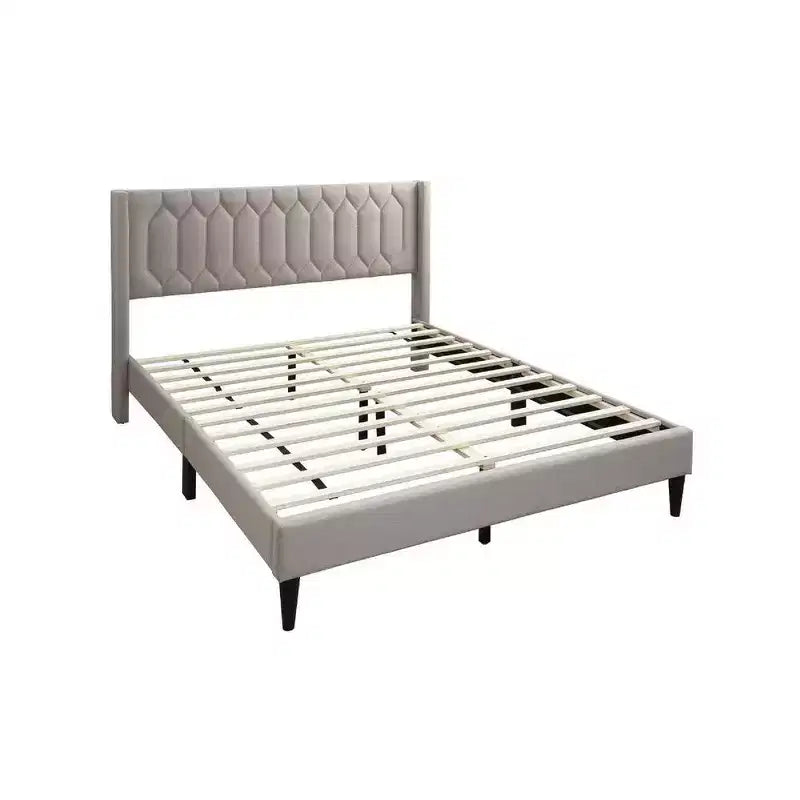 Lit Queen Size avec Revêtement en Toile de Jute Marron Clair Cousue Géométrique