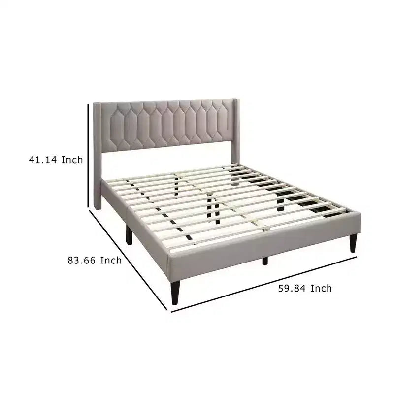 Lit Queen Size avec Revêtement en Toile de Jute Marron Clair Cousue Géométrique