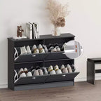 Meuble à chaussures étroit mi-century avec 4 tiroirs basculants, étagère à chaussures autoportante pour hall d'entrée et entrée