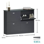 Meuble à chaussures étroit mi-century avec 4 tiroirs basculants, étagère à chaussures autoportante pour hall d'entrée et entrée