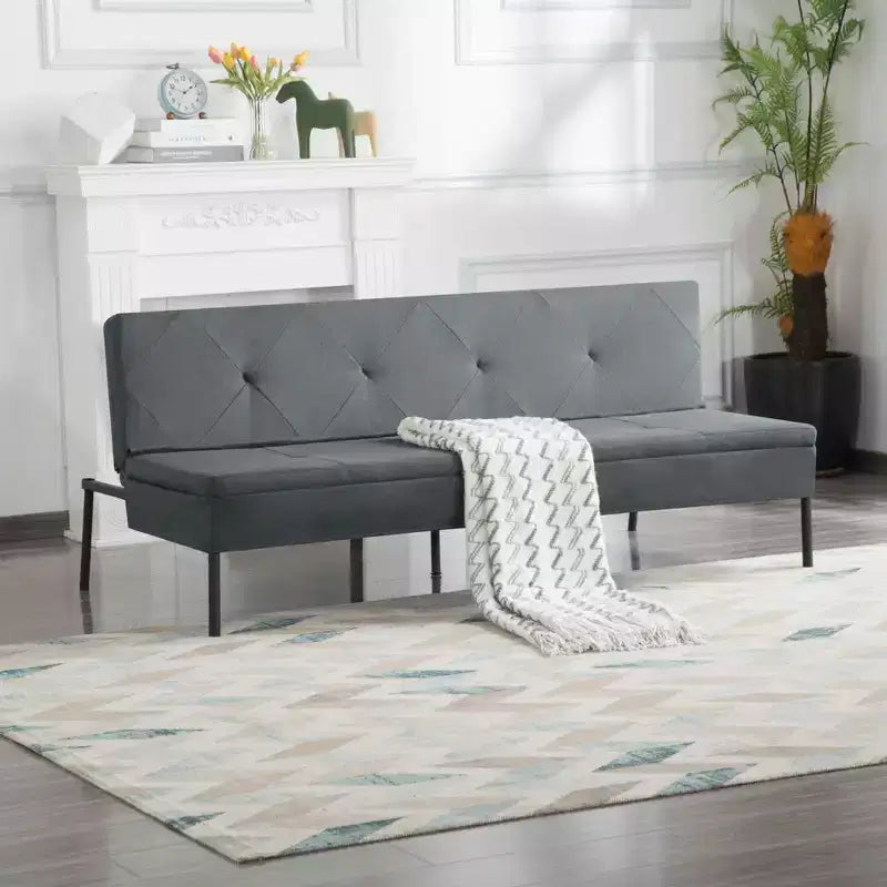 Canapé Futon avec dossier réglable sur 5 positions, cadre entièrement en fer et revêtement en polyester