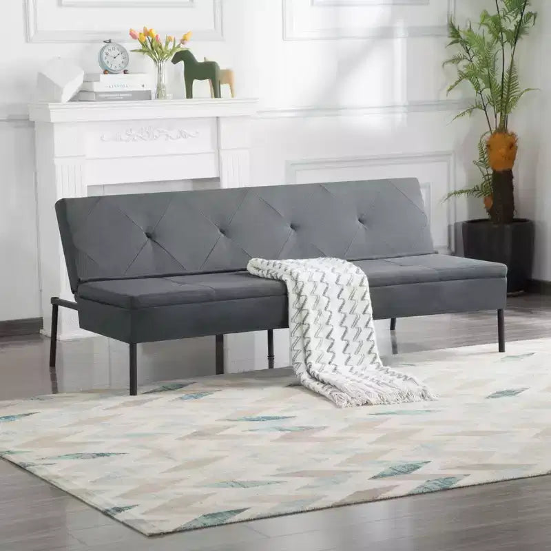 Canapé Futon avec dossier réglable sur 5 positions, cadre entièrement en fer et revêtement en polyester