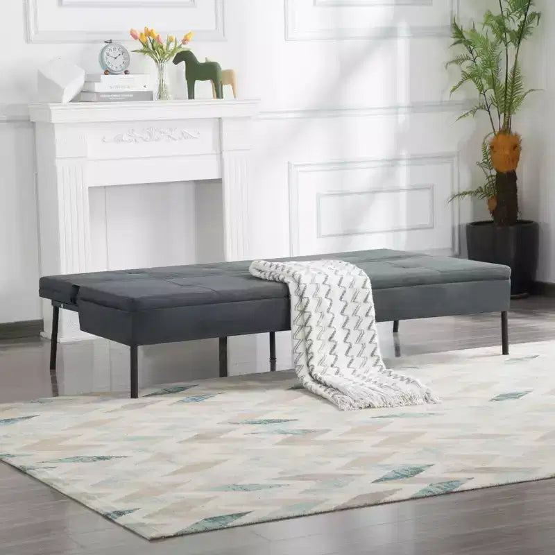 Canapé Futon avec dossier réglable sur 5 positions, cadre entièrement en fer et revêtement en polyester