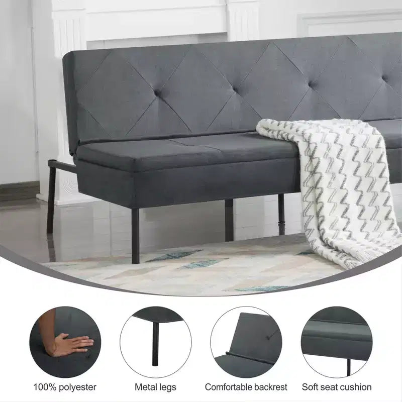 Canapé Futon avec dossier réglable sur 5 positions, cadre entièrement en fer et revêtement en polyester
