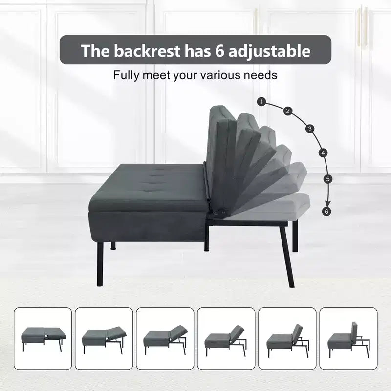 Canapé Futon avec dossier réglable sur 5 positions, cadre entièrement en fer et revêtement en polyester