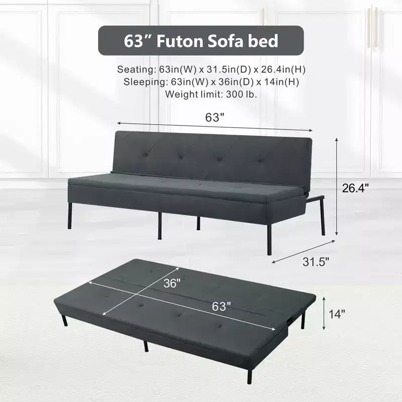 Canapé Futon avec dossier réglable sur 5 positions, cadre entièrement en fer et revêtement en polyester