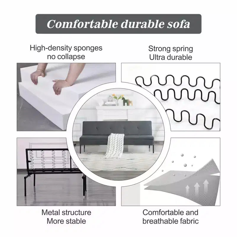 Canapé Futon avec dossier réglable sur 5 positions, cadre entièrement en fer et revêtement en polyester