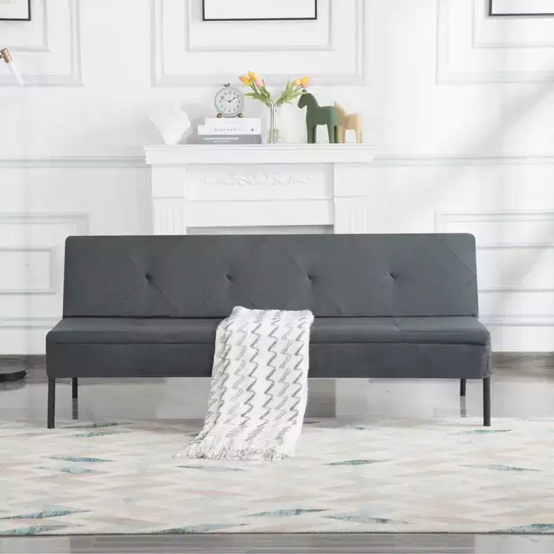 Canapé Futon avec dossier réglable sur 5 positions, cadre entièrement en fer et revêtement en polyester