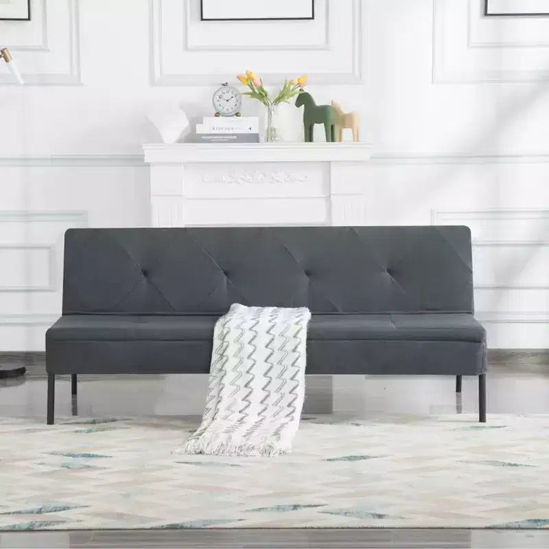 Canapé Futon avec dossier réglable sur 5 positions, cadre entièrement en fer et revêtement en polyester