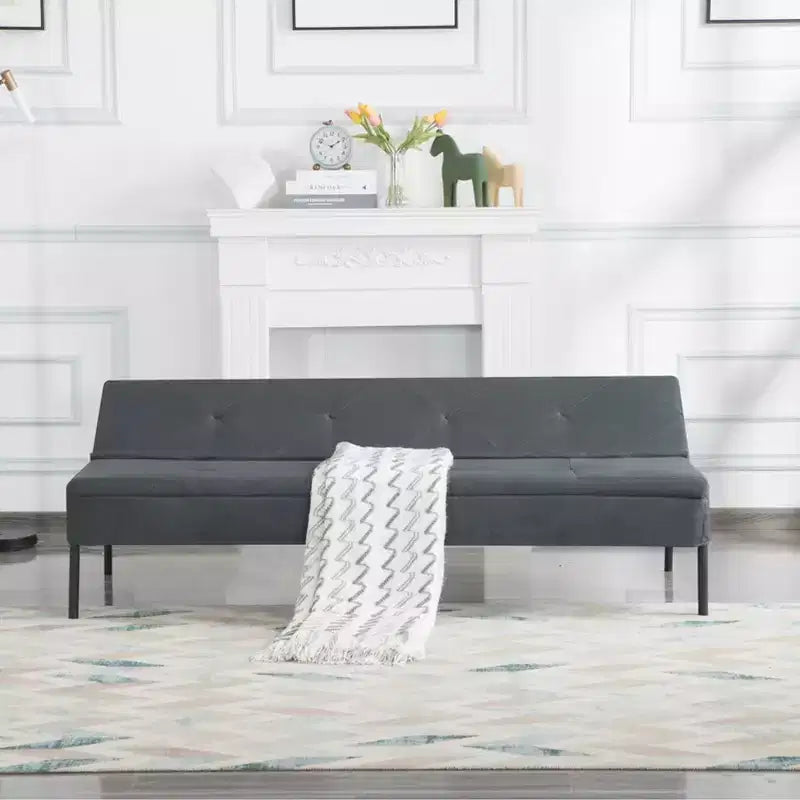 Canapé Futon avec dossier réglable sur 5 positions, cadre entièrement en fer et revêtement en polyester