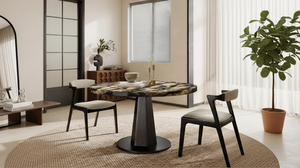 Roundhill Furniture Cavira Modern Faux Marble Dining Table with Wood Pedestal Base